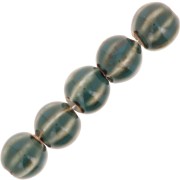 11mm Striated round ceramic beads - Blue Green - Beige marbled x10
