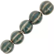 11mm Striated round ceramic beads - Blue Green - Beige marbled x10
