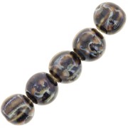 11mm Striated round ceramic beads - Brown - Blue - Beige marbled x10