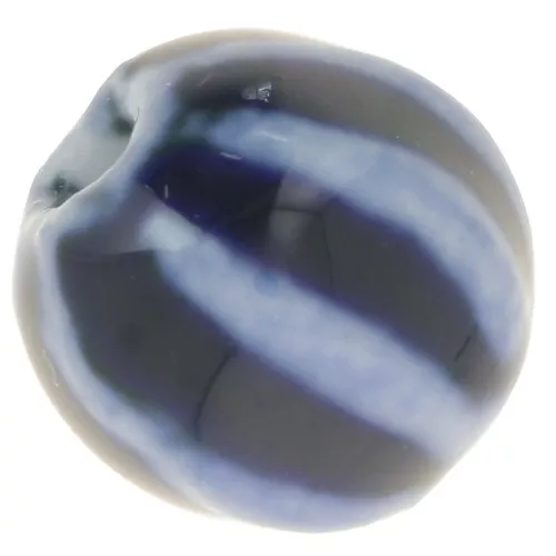 11mm Striated round ceramic beads - Navy blue - Marbled blue x10