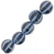11mm Striated round ceramic beads - Navy blue - Marbled blue x10