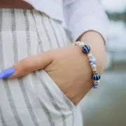 11mm Striated round ceramic beads - Navy blue - Marbled blue x10
