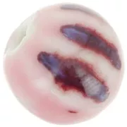 11mm Striated round ceramic beads - Pink - Violet marbled x10