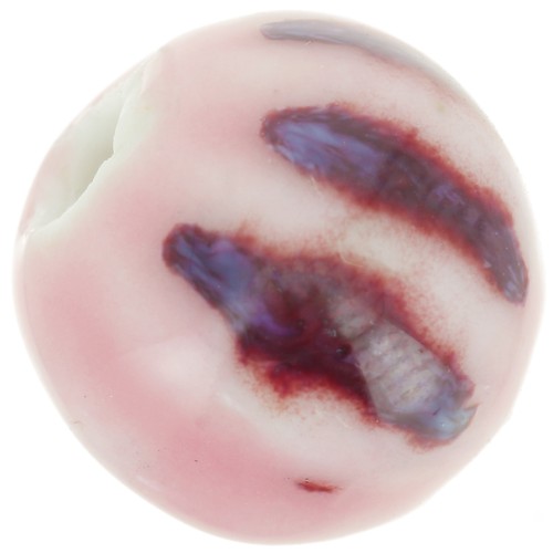 11mm Striated round ceramic beads - Pink - Violet marbled x10