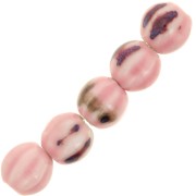 11mm Striated round ceramic beads - Pink - Violet marbled x10