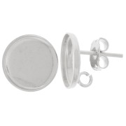 12mm Round cabochon earstuds - open ring in the back - Fine silver plated x2