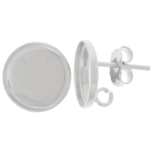 12mm Round cabochon earstuds - open ring in the back - Fine silver plated x2