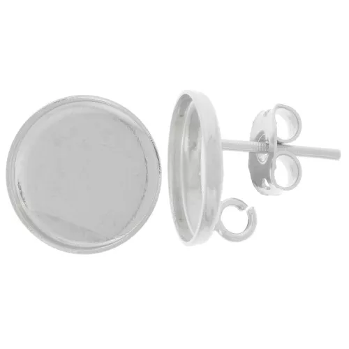 12mm Round cabochon earstuds - open ring in the back - Fine silver plated x2