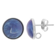12mm Round cabochon earstuds - open ring in the back - Fine silver plated x2