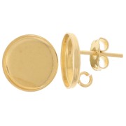 12mm Round cabochon earstuds - open ring in the back- Fine gold plated x2