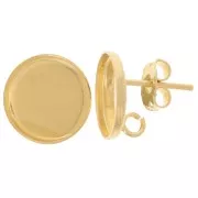 12mm Round cabochon earstuds - open ring in the back- Fine gold plated x2
