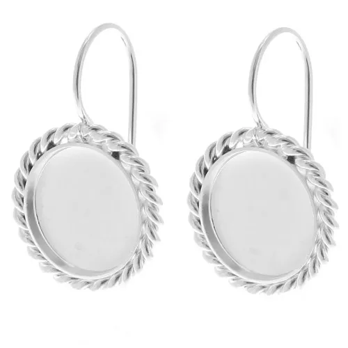 Rope effect dormeuses for 12mm flat base cabochon - Fine silver plated x2