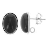 14x10mm Round cabochon earstuds - open ring in the back - Fine silver plated x2