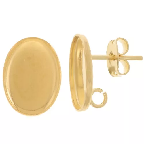 14x10mm Round cabochon earstuds - open ring in the back- Fine gold plated x2