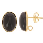 14x10mm Round cabochon earstuds - open ring in the back- Fine gold plated x2