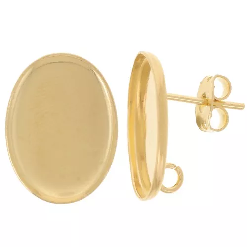 18x13mm Round cabochon earstuds - open ring in the back- Fine gold plated x2