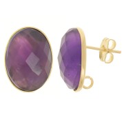 18x13mm Round cabochon earstuds - open ring in the back- Fine gold plated x2