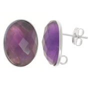 18x13mm Round cabochon earstuds - open ring in the back - Fine silver plated x2
