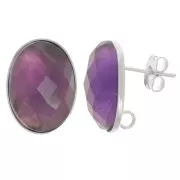 18x13mm Round cabochon earstuds - open ring in the back - Fine silver plated x2