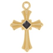 23x15mm Cross pendant with epoxy resin - Fine gold plated - Black x1|raw }}