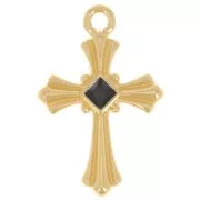 23x15mm Cross pendant with epoxy resin - Fine gold plated - Black x1