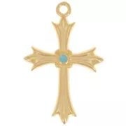 30x20mm Cross pendant with epoxy resin - Fine gold plated - Turquoise x1