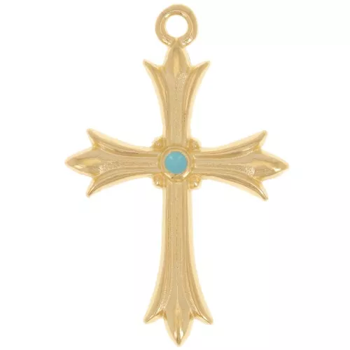 30x20mm Cross pendant with epoxy resin - Fine gold plated - Turquoise x1