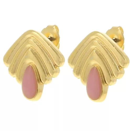 18x18.5mm Vintage earrings with Fine gold plated epoxy resin - Pink x2