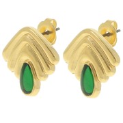 18x18.5mm Vintage earrings with epoxy resin - Fine gold plated - Green x2|raw }}