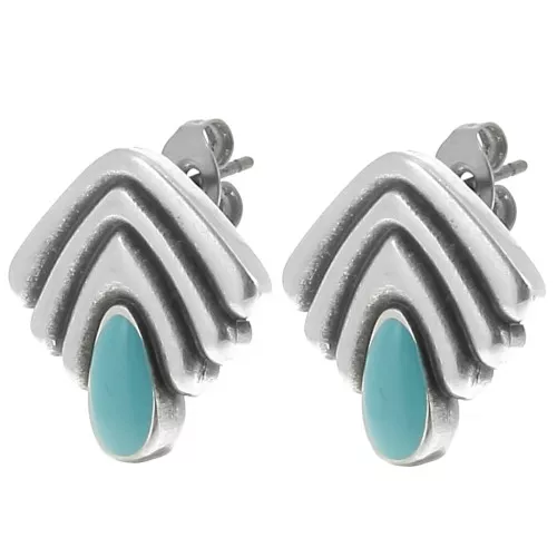 18x18.5mm Vintage earrings epoxy resin Fine silver plated Turquoise x2