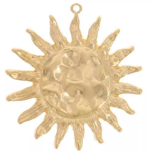 46mm Hammered sun pendant - Fine gold plated x1