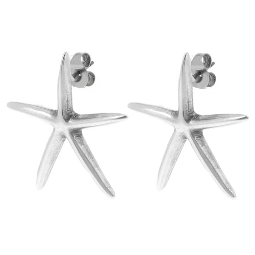 27.5x25mm Fine starfish earstuds - Antique fine silver plated x2