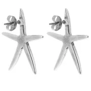 27.5x25mm Fine starfish earstuds - Antique fine silver plated x2