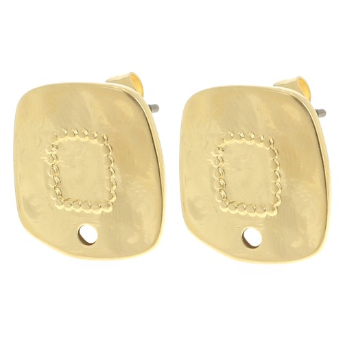 15x14mm Square irregular hammered studs - Fine gold plated x2