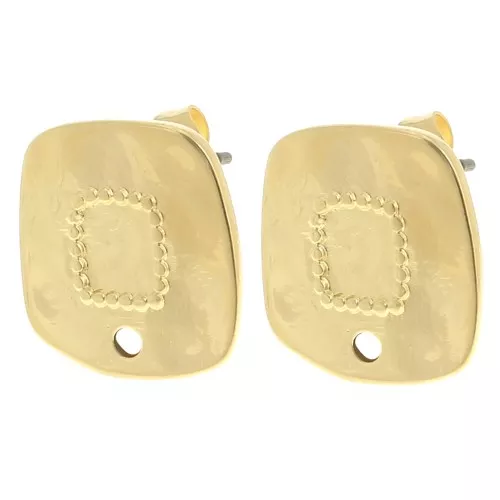 15x14mm Square irregular hammered studs - Fine gold plated x2