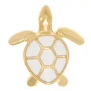 Breloque tortue 16x15 mm avec résine époxy - Doré à l'or fin - Blanc x1