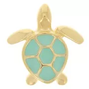 Breloque tortue 16x15 mm avec résine époxy - Doré à l'or fin - Turquoise x1
