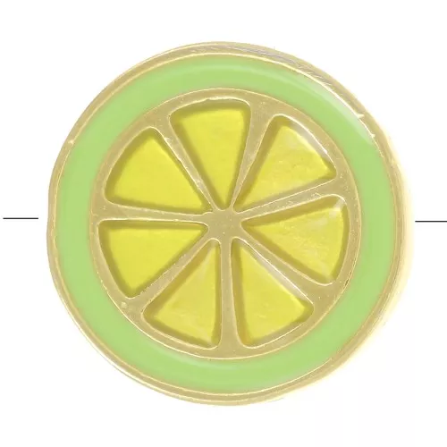 13mm lemon bead with epoxy resin - Fine gold plated - Green x1