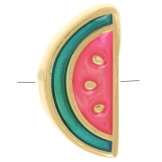 13x6.5mm Watermelon bead with epoxy resin - Fine gold plated - Green - Red x1