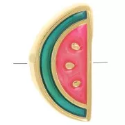 13x6.5mm Watermelon bead with epoxy resin - Fine gold plated - Green - Red x1