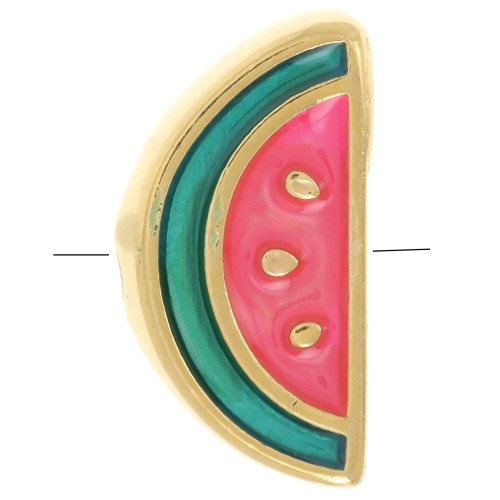 13x6.5mm Watermelon bead with epoxy resin - Fine gold plated - Green - Red x1