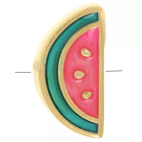 13x6.5mm Watermelon bead with epoxy resin - Fine gold plated - Green - Red x1