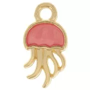 14x7mm Jellyfish charm with epoxy resin - Fine gold plated - Rose x1