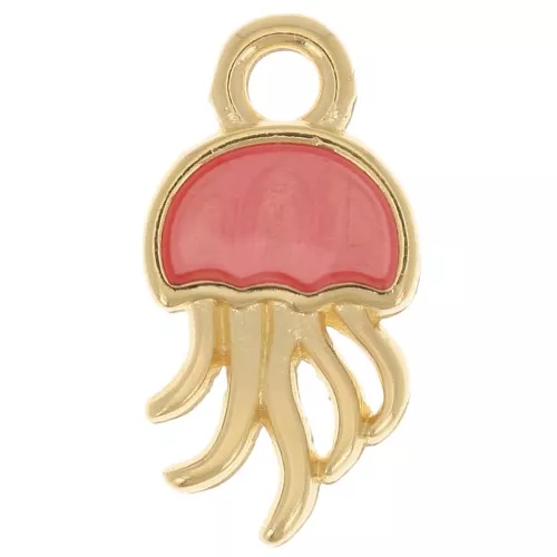 14x7mm Jellyfish charm with epoxy resin - Fine gold plated - Rose x1