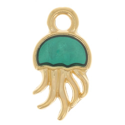 14x7mm Jellyfish charm with epoxy resin - Fine gold plated - Green x1