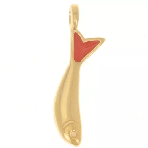 20x5mm Fish charm with epoxy resin - Fine gold plated - Coral x1