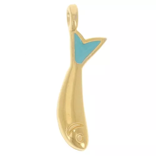 20x5mm Fish charm with epoxy resin - Fine gold plated - Turquoise x1