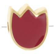 9x8mm Tulip flower bead with epoxy resin - Fine gold plated - Red x1|raw }}
