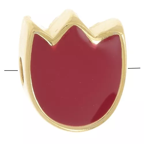 9x8mm Tulip flower bead with epoxy resin - Fine gold plated - Red x1