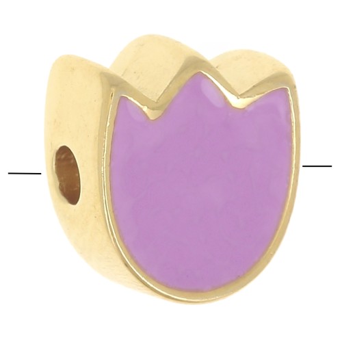 9x8mm Tulip flower bead with epoxy resin - Fine gold plated - Mauve x1